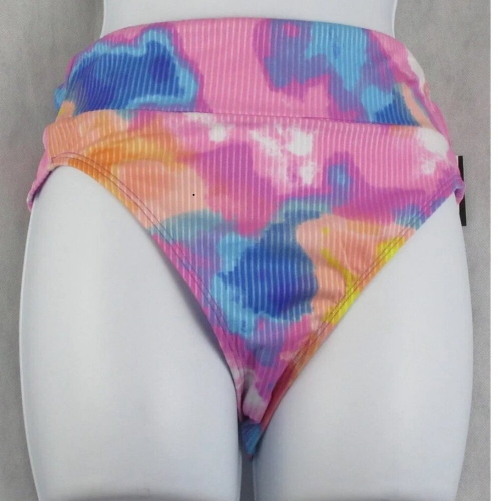 Salt + Cove Juniors High-Waisted Bikini Bottom Swimsuit, Multi Tie Dye, Medium